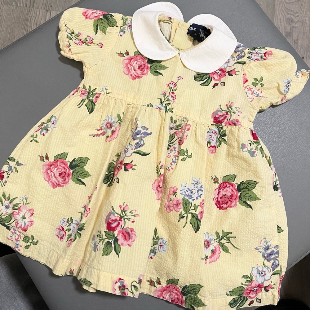 Ralph Lauren toddler girls yellow floral dress Sz 3-6 months 100% cotton
